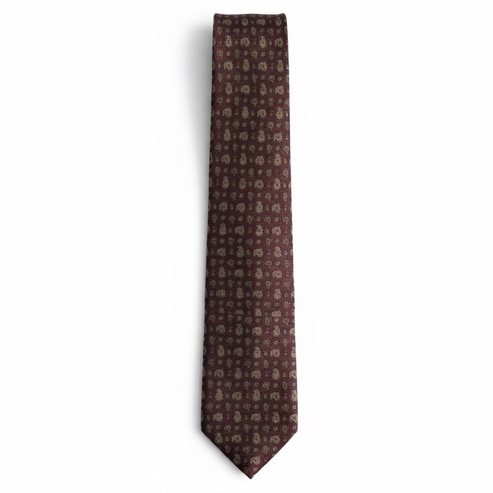 Christian Dior Paisley Silk Tie Burgundy Gold Classic Designer Necktie Office